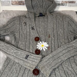 Abercrombie & Fitch Long Gray Hooded Cable Knit Sweater, Women’s Size M, EUC